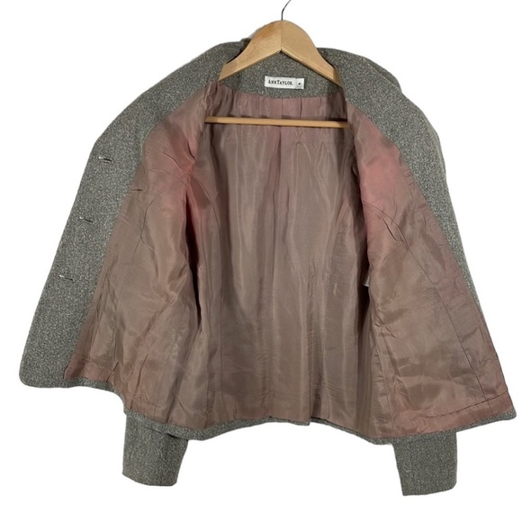 ANN TAYLOR Blazer Jacket Outerwear Size 4 Vintage 90 Tan Tweed Wool Blend Career - Picture 3 of 3